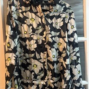 Banana Republic Blue and Black Button Down Shirt with Mandarin Collar